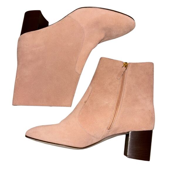 $275 J Crew Women 10.5 Ankle Stacked Heel Boots Suede Soft Blush Upper Leather - Picture 4 of 9